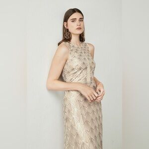 BCBGMAXAZRIA Patti Sleeveless Embroidered Deco Sequin Gown Dress